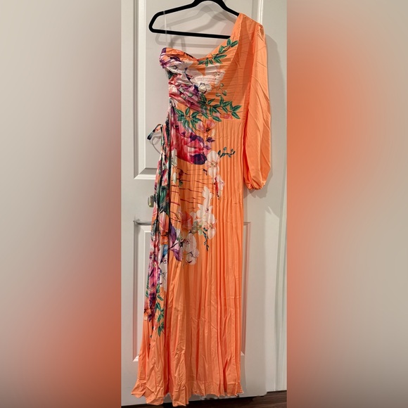 Floral One Shoulder Pleated Lavender (M) or Sunset (L) Dress - Picture 4 of 7